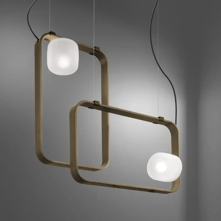 Exceptional Vistosi Groove suspension lamp in wood with milky white glass, crafted with a smooth satin finish