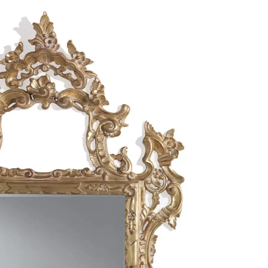 Superior Armando Rho A1163 mirror handcrafted in Italy with sculpted floral motifs and gold leaf finish