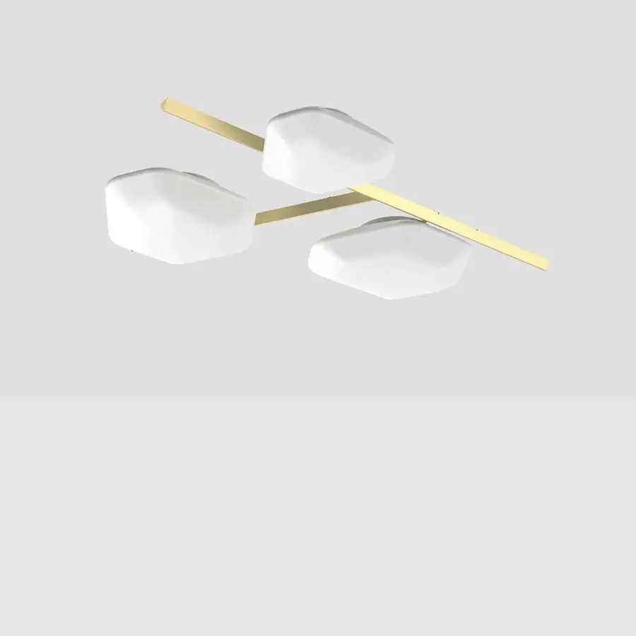 Distinguished Vistosi Modulor ceiling lamp with softly rounded matte white polygonal elements and satin gold-toned metallic supports