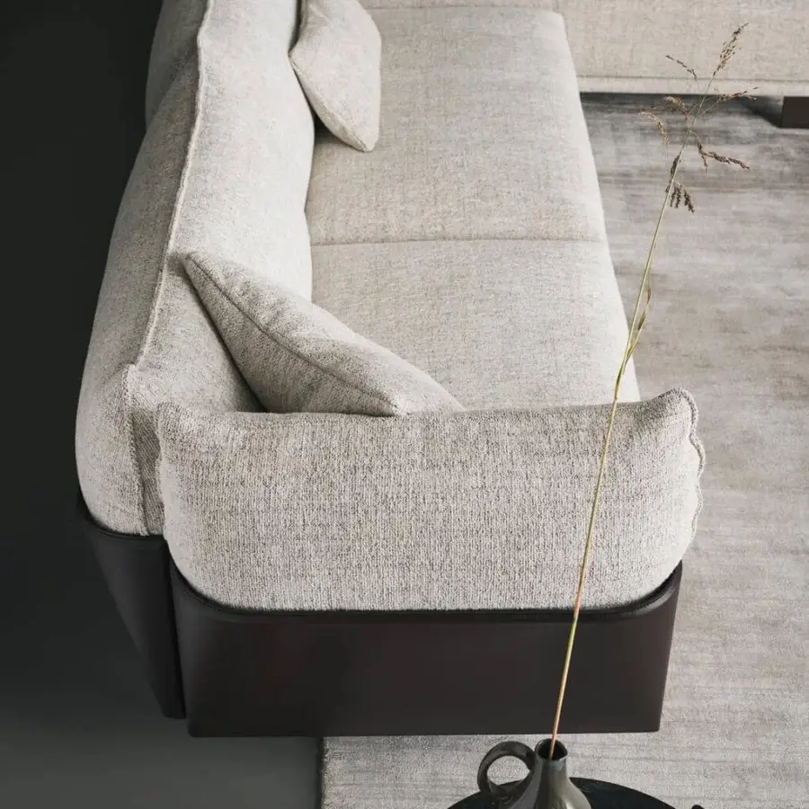 Exceptional Bonaldo Blend sectional exhibits curved modular design with light beige textured fabric and dark brown emery leather base