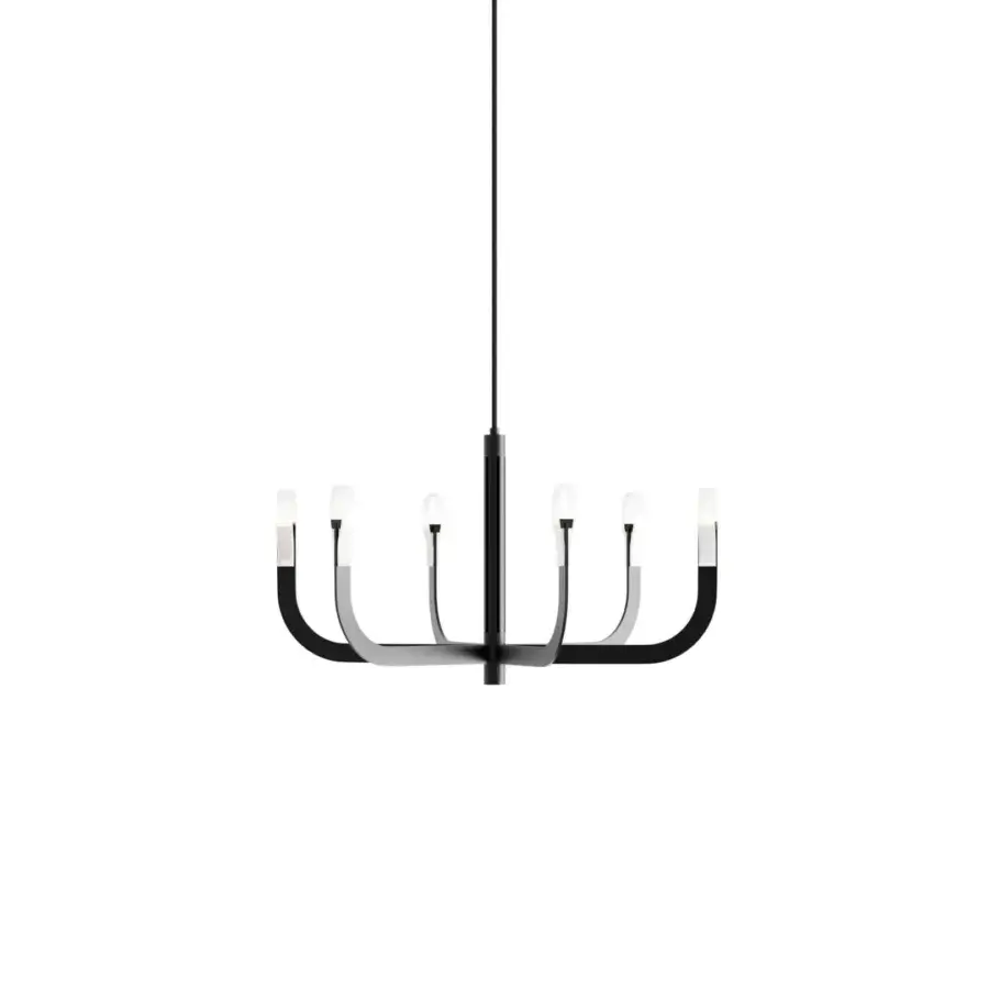 Superior Luceplan J-Us chandelier crafted in layered materials with a matte black finish delivering a warm glow