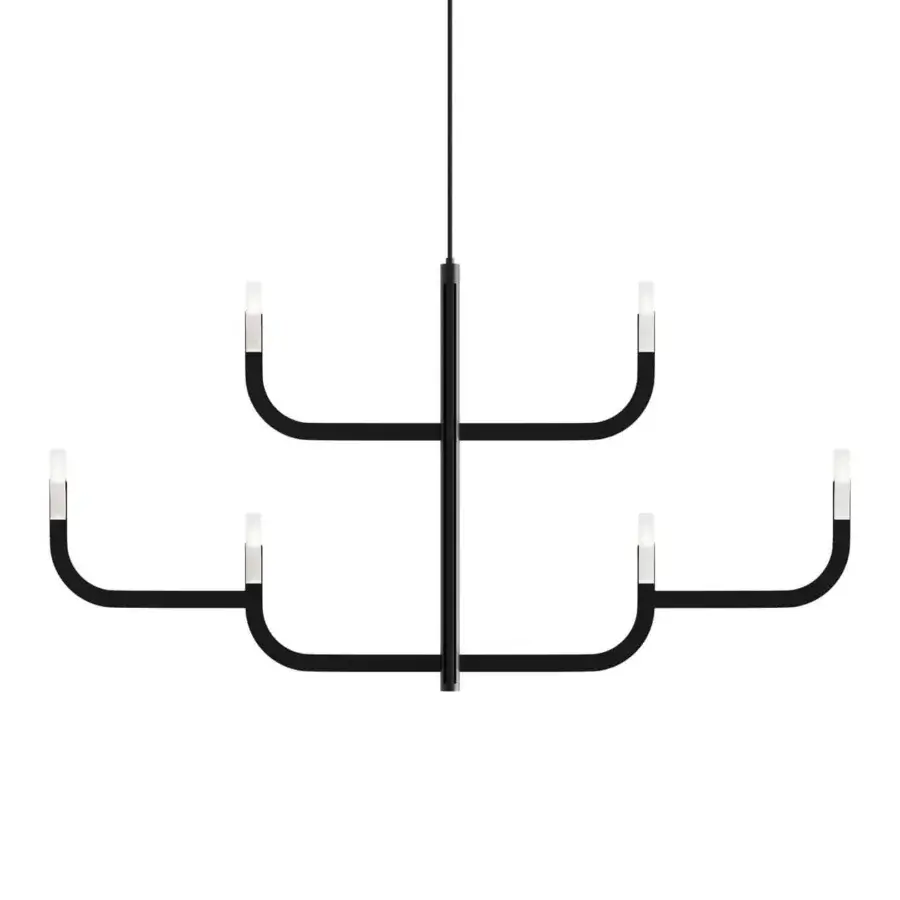 Elegant Luceplan J-Us chandelier crafted in metal with a matte black finish and translucent white light diffusers