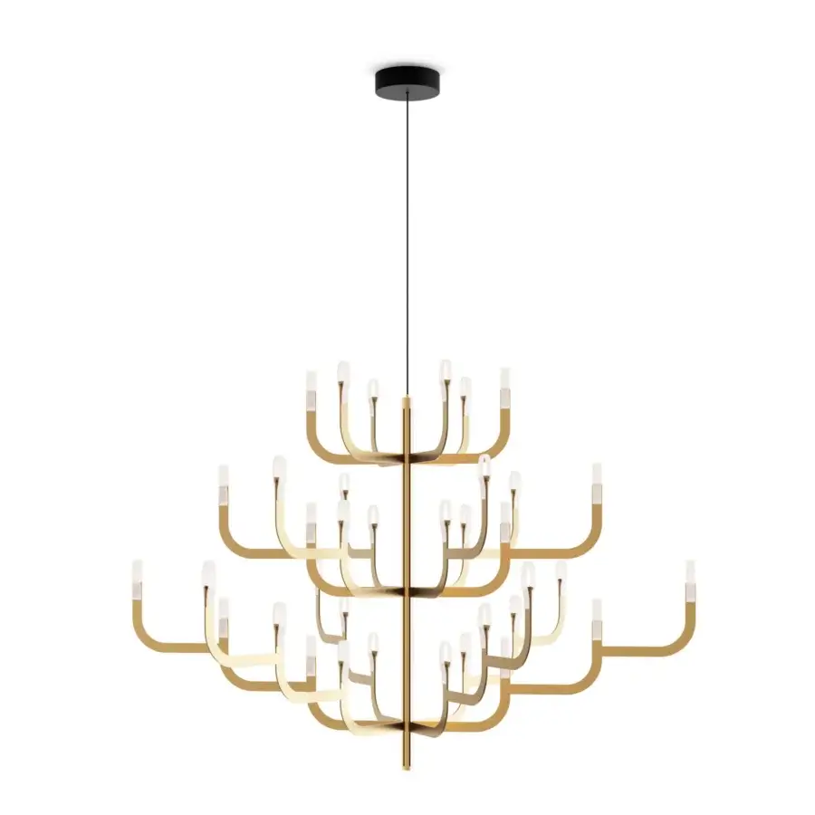 Captivating Luceplan J-Us XL chandelier built in layered materials with a satin sheen and frosted white glass cylinders