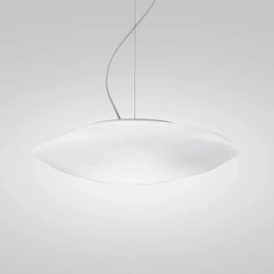 Exceptional Vistosi Modulor suspension lamp crafted in beveled glass with a matte finish exhibiting a soft, fluid aesthetic and integrated LED technology