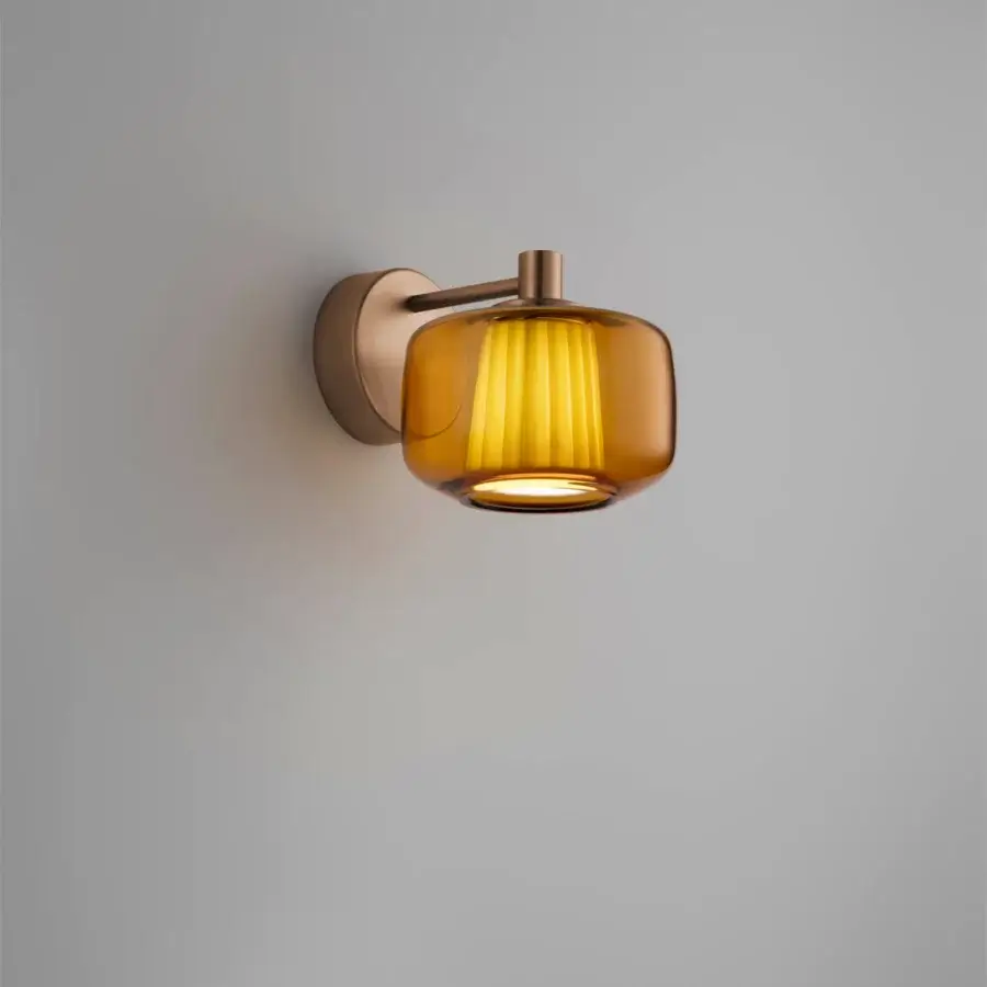 Distinctive Vistosi Plissé wall lamp with sinuous blown glass diffuser and satin metal finish