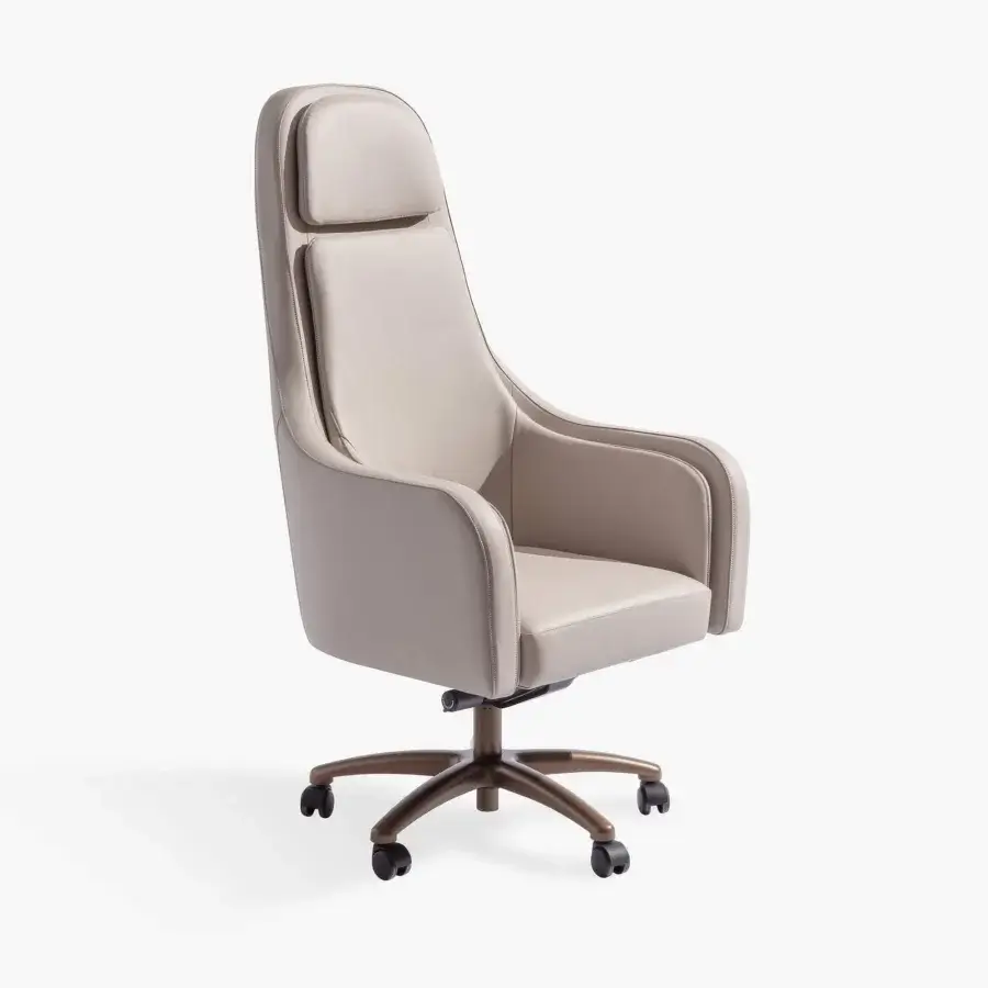Superior Carpanese Home Royal Office armchair with smooth matte beige upholstery and satin bronze metal base