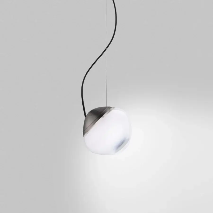 Captivating Vistosi Pure suspension lamp crafted in blown glass with a dark gray satin metal band