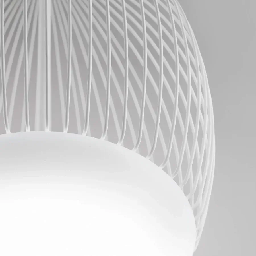 Exceptional Vistosi Riketta suspension lamp with radiating curved lines and matte white glass diffuser crafted from metal rods