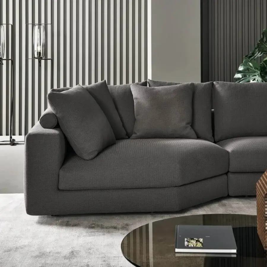 Superior Bonaldo Superhiro sectional with textured dark gray fabric upholstery and matt black painted metal feet