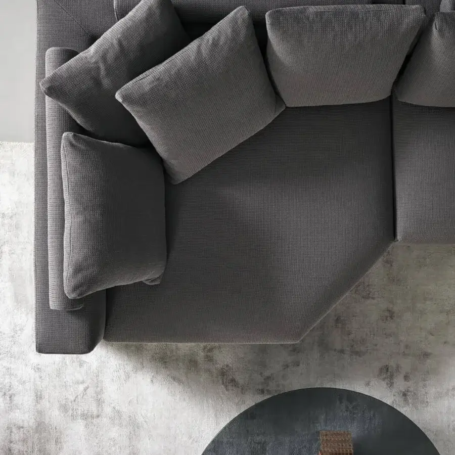 Exclusive Bonaldo Superhiro sectional with textured gray fabric upholstery and cylindrical matt black painted metal feet