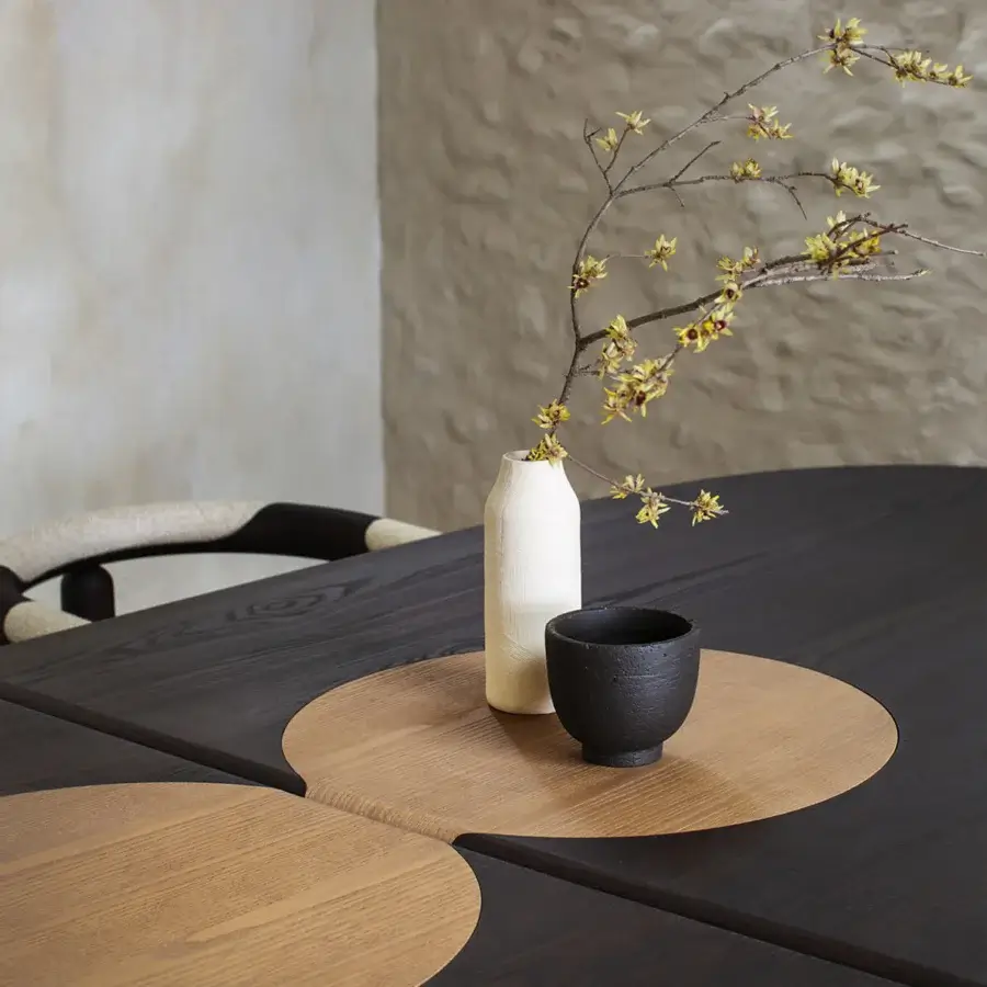 Harmonious Carpanese Home Ladybug table crafted in dark-stained ash wood with a matte finish and lighter wood sections