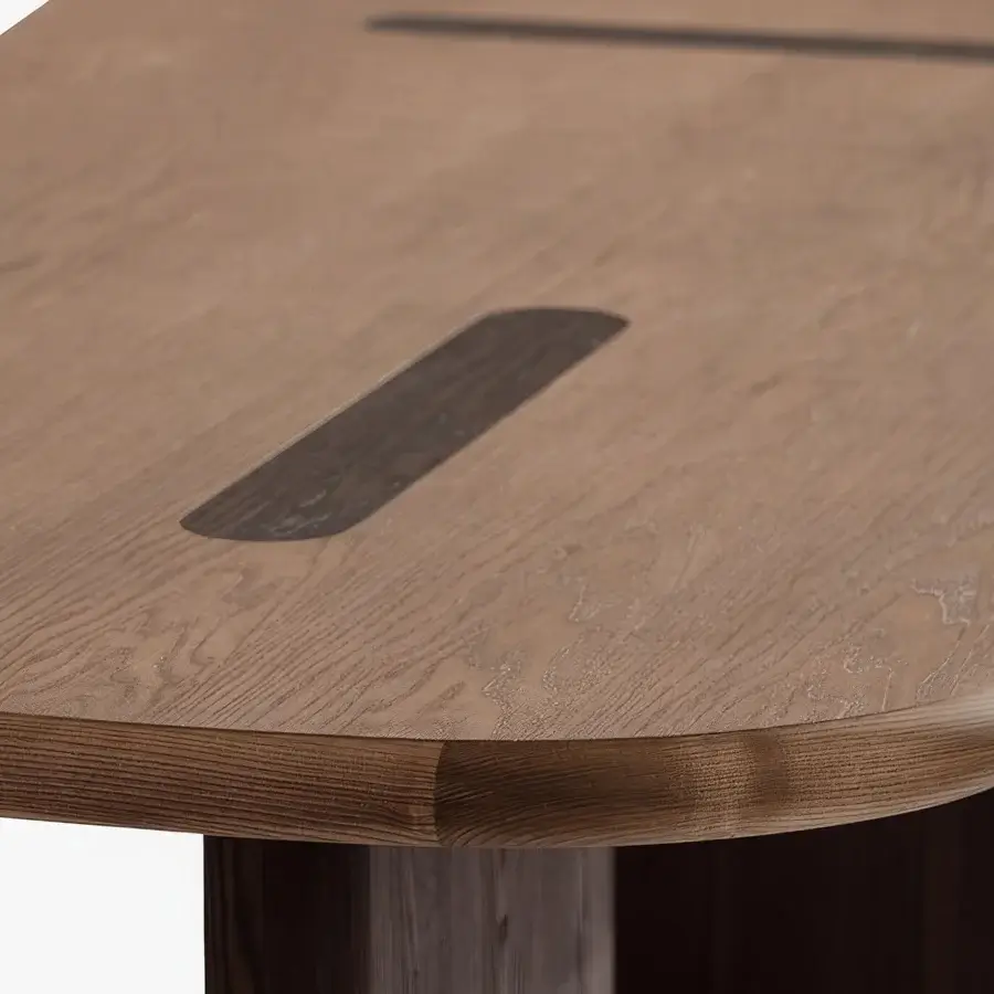 Sophisticated Carpanese Home Linea T table crafted in light brown ash wood with a darker wood inset and satin finish
