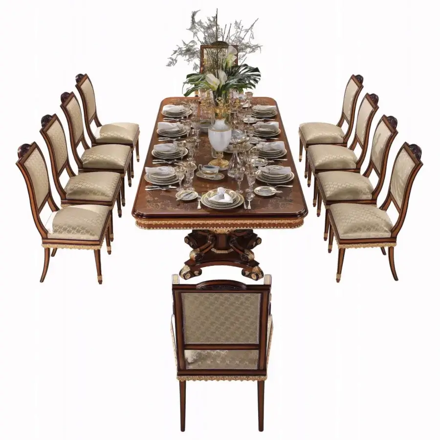 Exceptional Armando Rho 1256 chair built with solid maple and amaranth wood, showcasing warm brown finish with gold detailing and carved floral motifs