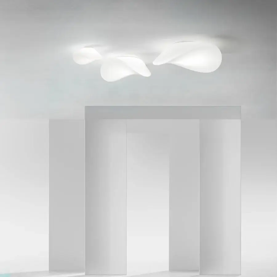 Elegant Vistosi Balance ceiling lamp crafted in white with hand-blown glass and a smooth finish