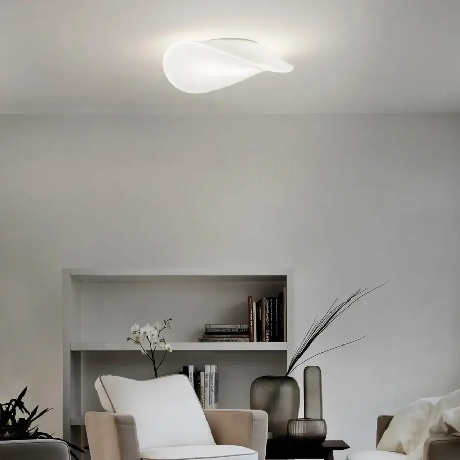 Superior Vistosi Balance ceiling lamp crafted in white with a satin hand-blown glass diffuser emitting uniform glow