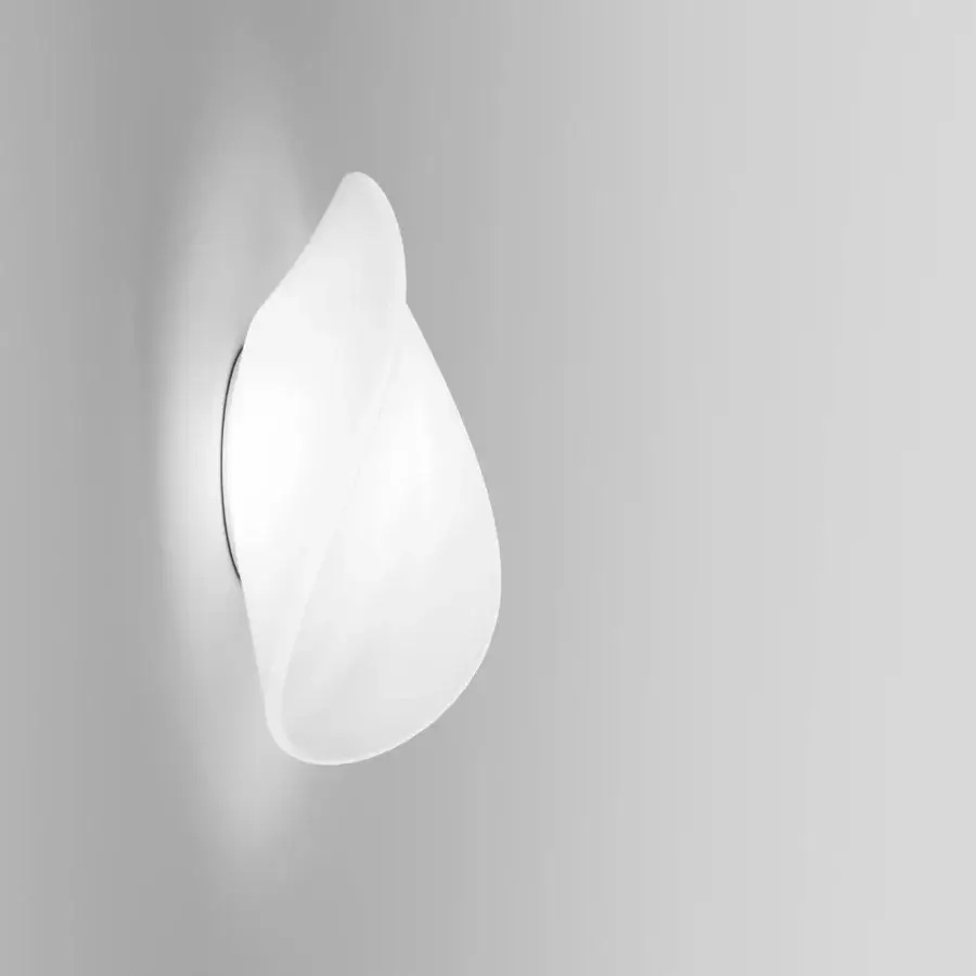 Elegant Vistosi Balance wall lamp crafted in frosted glass with a balanced asymmetrical form and warm glow