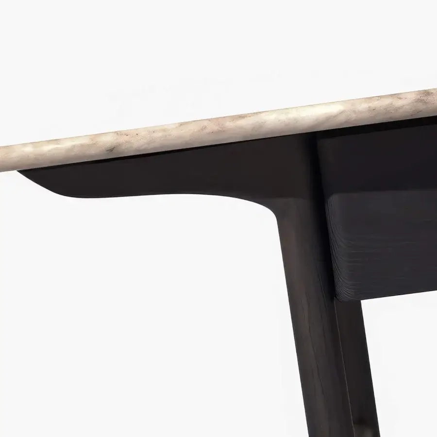 Distinguished Carpanese Home Delorean vanity crafted with slender ash wood in dark satin finish and shaped gray beige marble