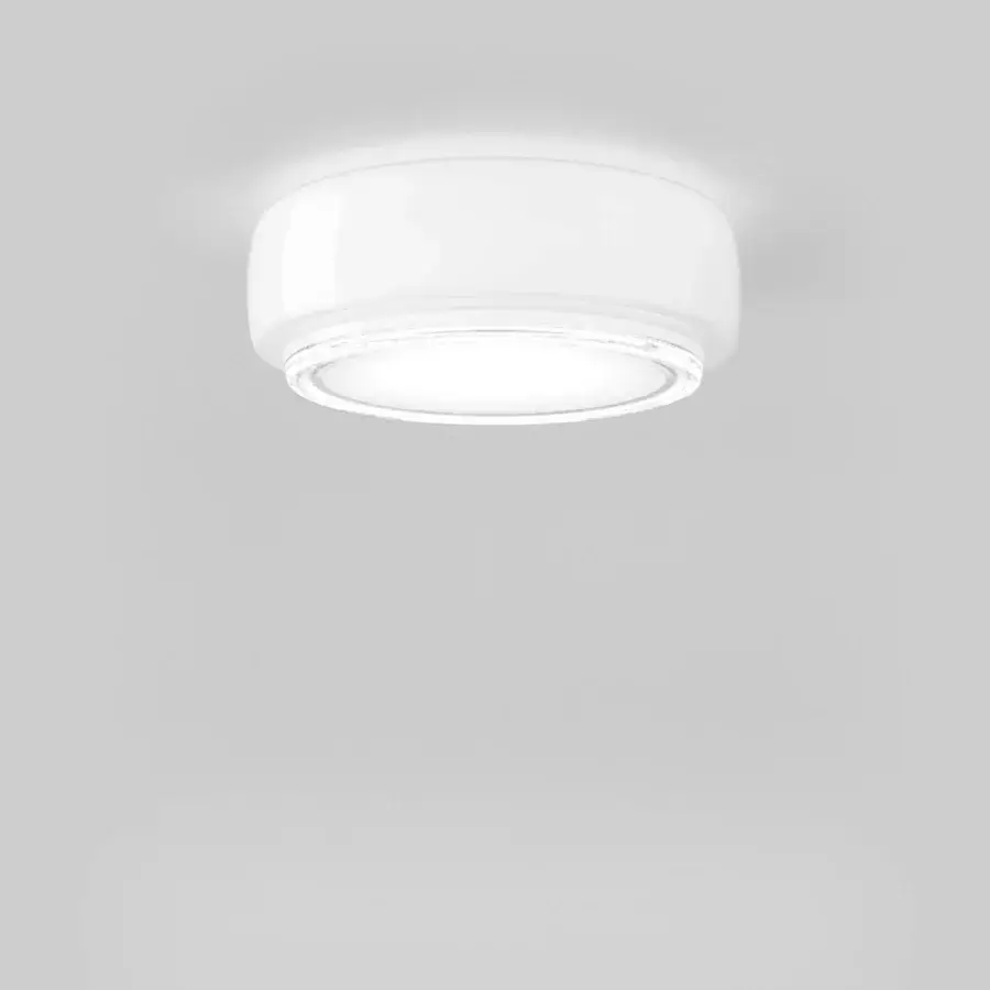 Exceptional Vistosi Bot ceiling lamp crafted with hand-blown glossy white glass creating radiant ambient and accent illumination