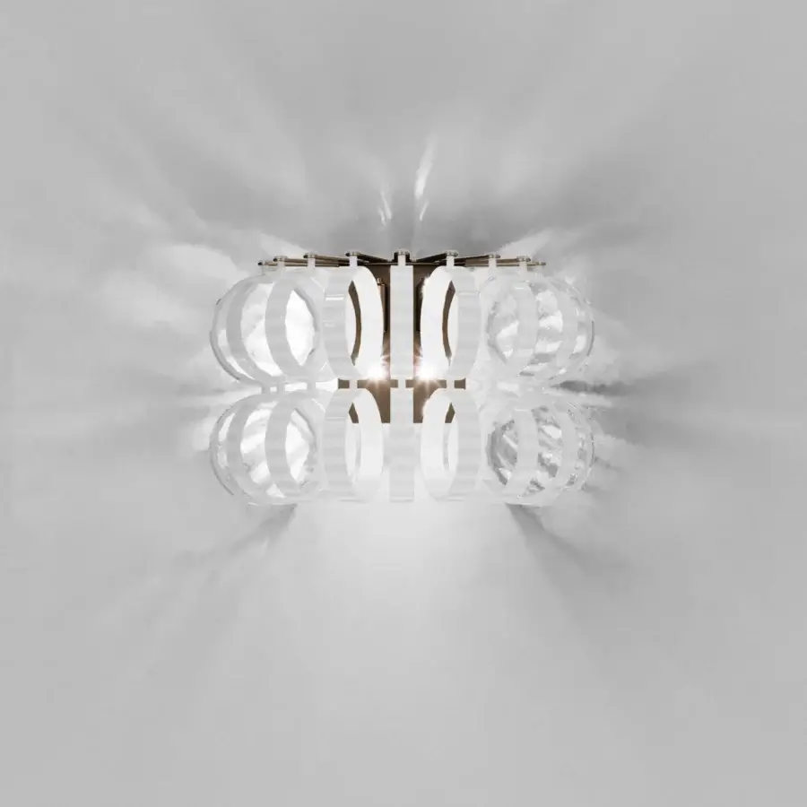 Distinguished Vistosi Ecos wall lamp crafted in translucent ridged glass with a polished golden metal frame