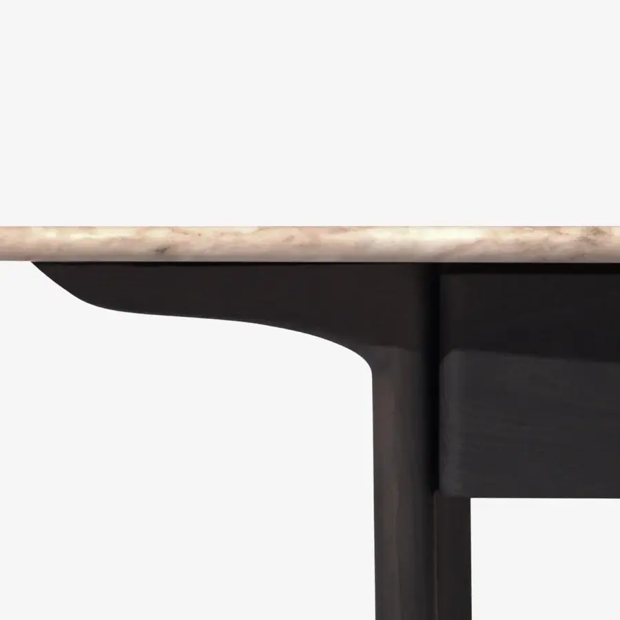 Elegant Carpanese Home Delorean Light console crafted with ash wood legs and shaped matt lacquer top in dark brown and beige tones