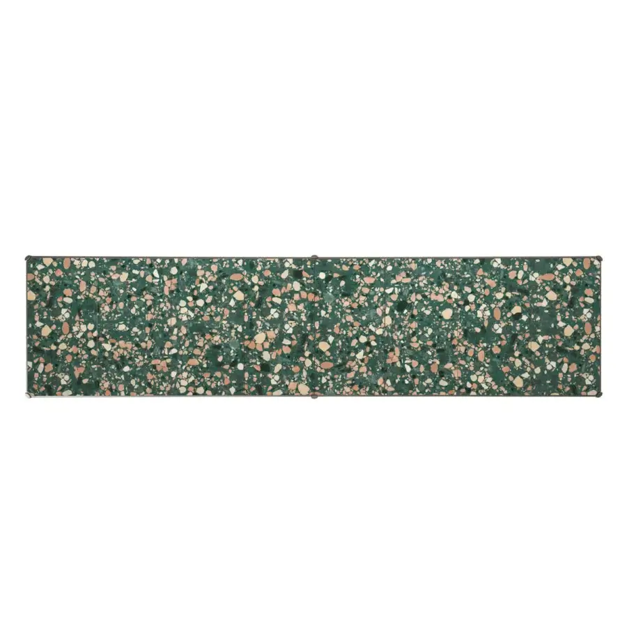 Distinguished Giorgetti Aldìa table with a deep green terrazzo-like composite surface and polished dark band