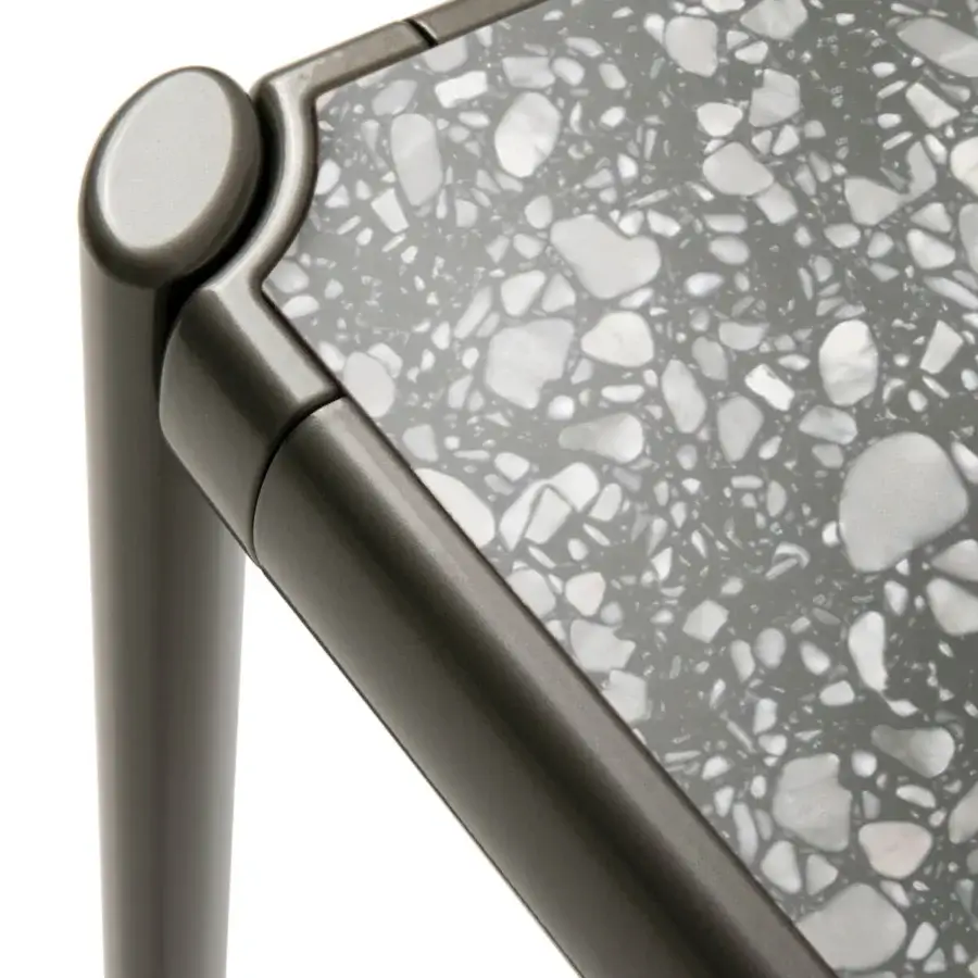 Superior Giorgetti Aldìa table with a terrazzo composite tabletop and sleek dark grey matte metal frame
