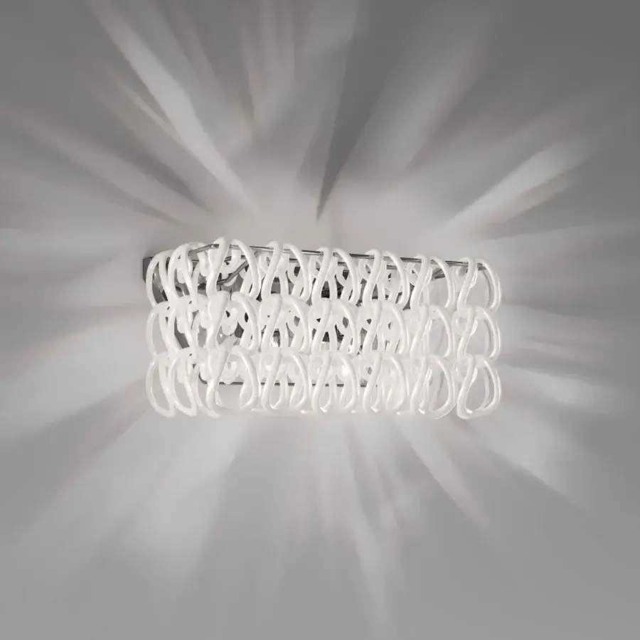Exceptional Vistosi Giogali wall lamp crafted in interconnected loops of shimmering Murano glass with a bright silvery white finish