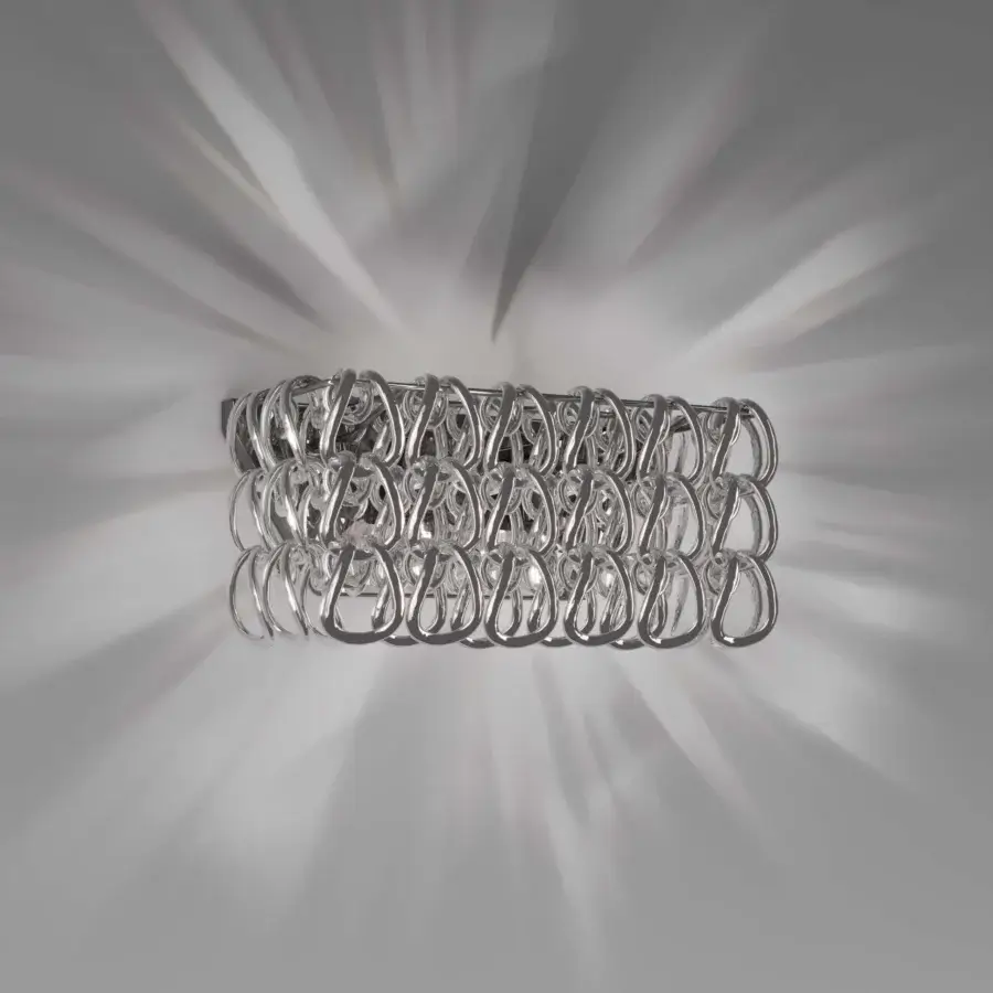 Luxury Vistosi Giogali wall lamp crafted in interconnected links of shimmering Murano glass with a silver textured surface