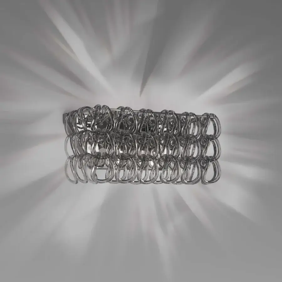Elegant Vistosi Giogali wall lamp crafted with interconnected Murano glass in a silver-gray metallic woven finish