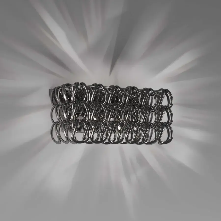 Exceptional Vistosi Giogali wall lamp crafted with interconnected links of shimmering Murano glass in silver-grey textured form
