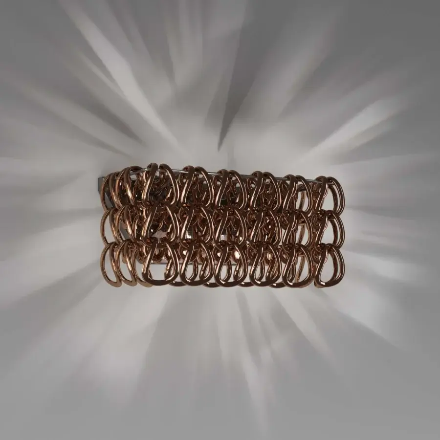 Distinguished Vistosi Giogali wall lamp crafted with interconnected links of shimmering Murano glass and warm copper-toned metal