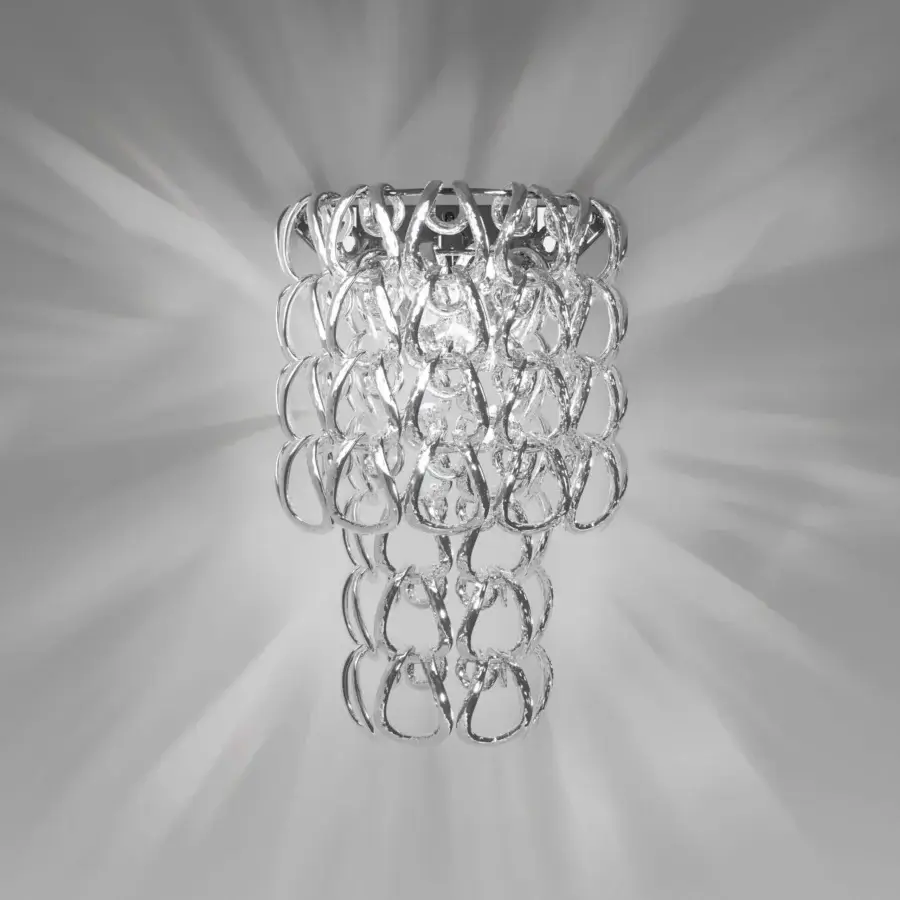 Distinguished Vistosi Giogali wall lamp crafted with interconnected rings of shimmering Murano glass and glossy finish