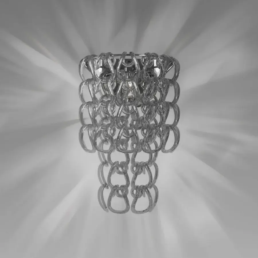 Superior Vistosi Giogali wall lamp crafted with interconnected rings of shimmering Murano glass and polished metal