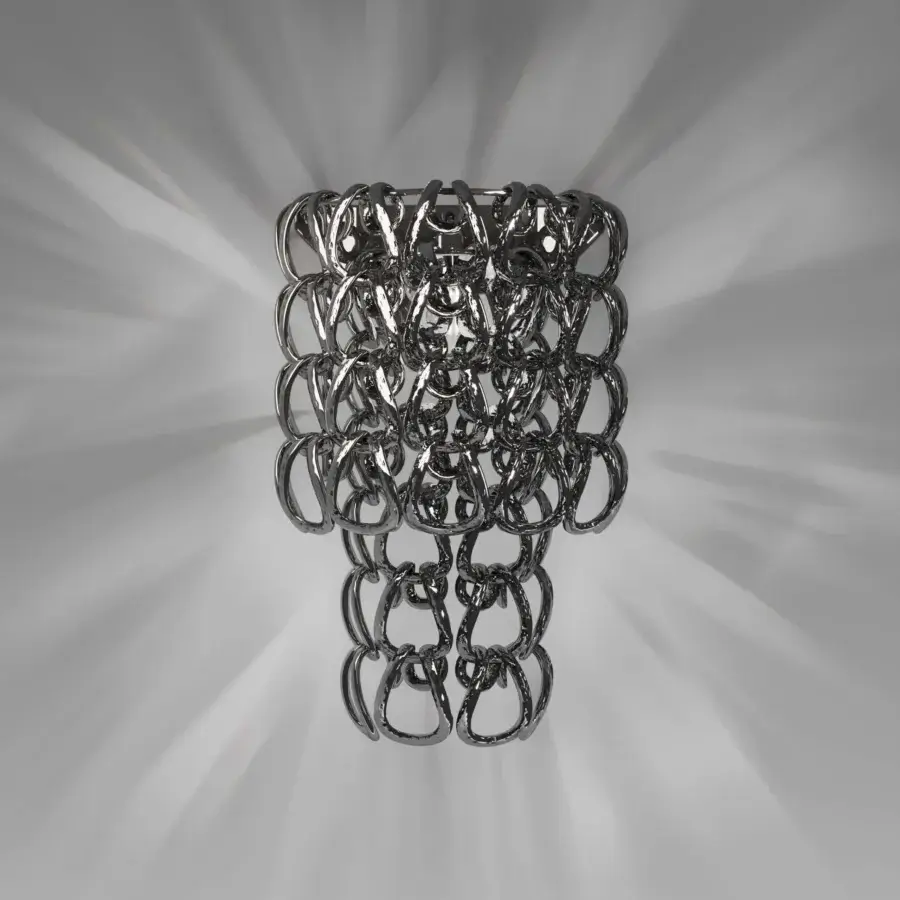Distinguished Vistosi Giogali wall lamp crafted with interconnected polished metal rings in silvery gray finish