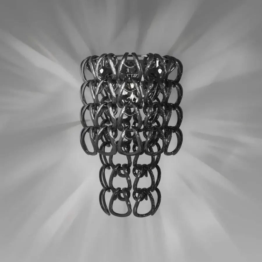 Distinguished Vistosi Giogali wall lamp crafted with interconnected metal rings in a dark, subtly reflective charcoal finish