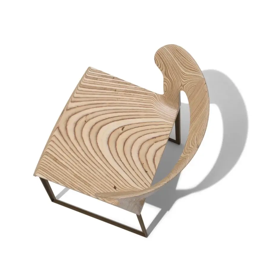 Captivating Giorgetti Gea chair crafted with a refined birch plywood seat and geometric carob powder-coated stainless-steel frame