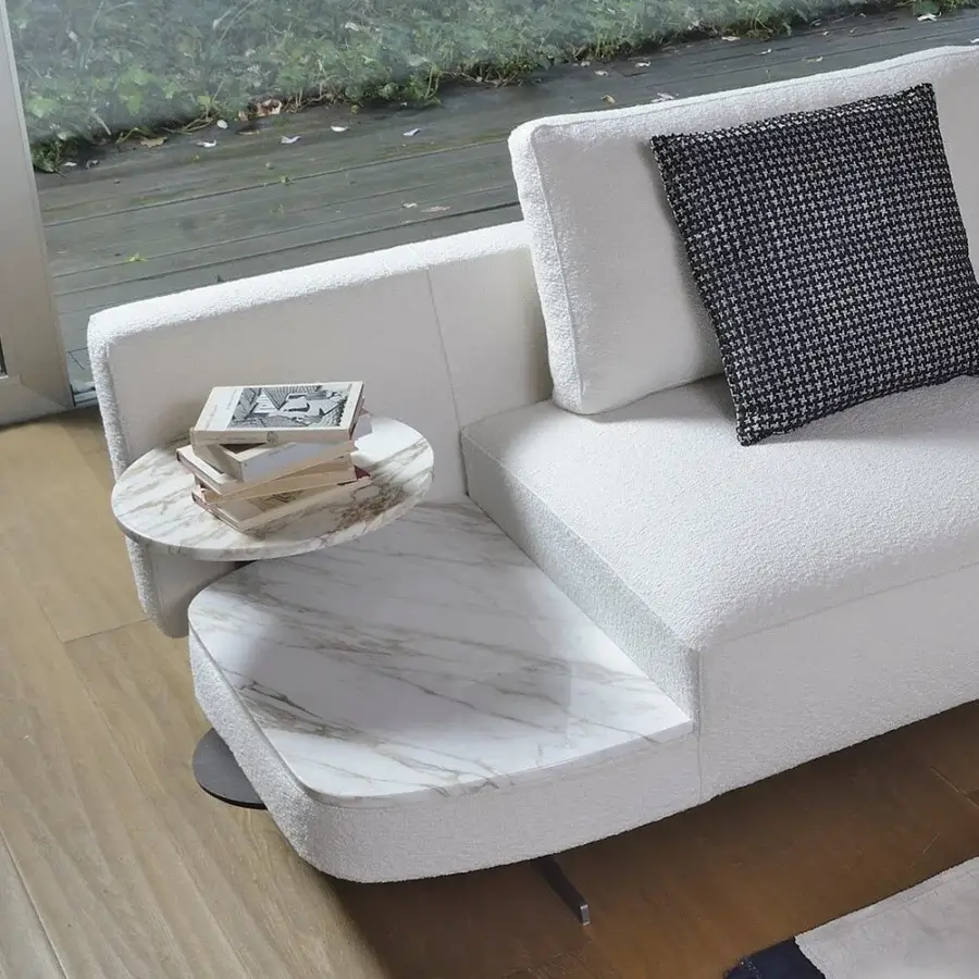 Distinguished CTS Salotti For You side table in painted steel with a striking Calacatta marble top and dark finish