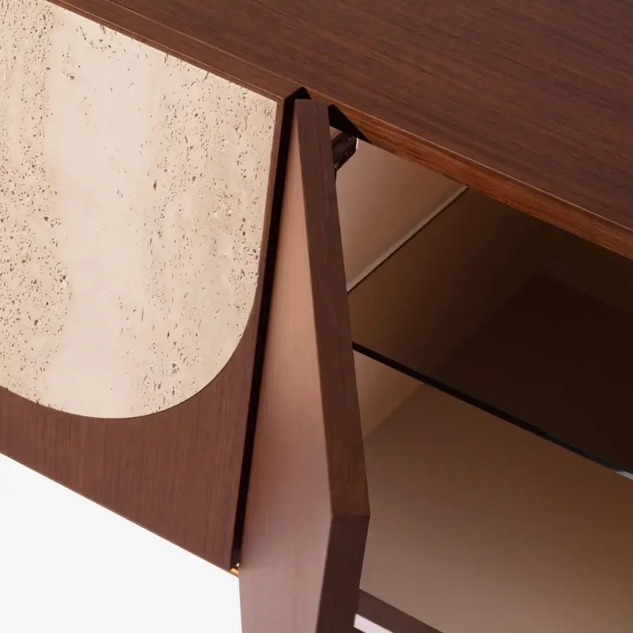 Elegant Carpanese Home Alma L sideboard crafted in wood with oval marble inlays and satin finish