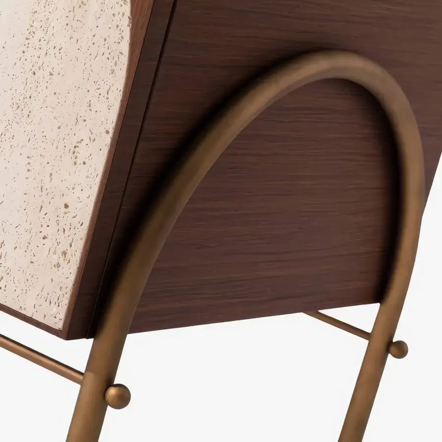 Distinguished Carpanese Home Alma L sideboard crafted in dark brown wood with beige marble inlays and satin finish