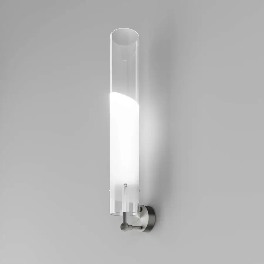 Superior Vistosi Lio wall lamp crafted in clear crystal with a white translucent band and brushed satin metal mounting plate