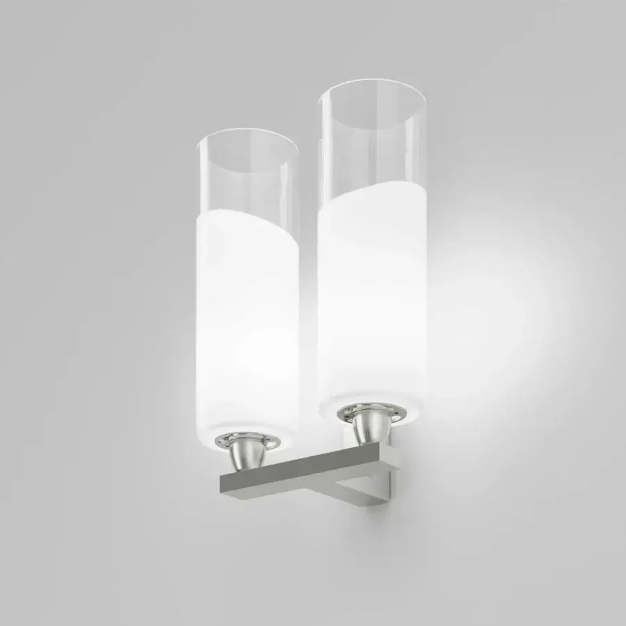 Exceptional Vistosi Lio wall lamp crafted in fused clear crystal with a white translucent band and brushed metal mounting plate