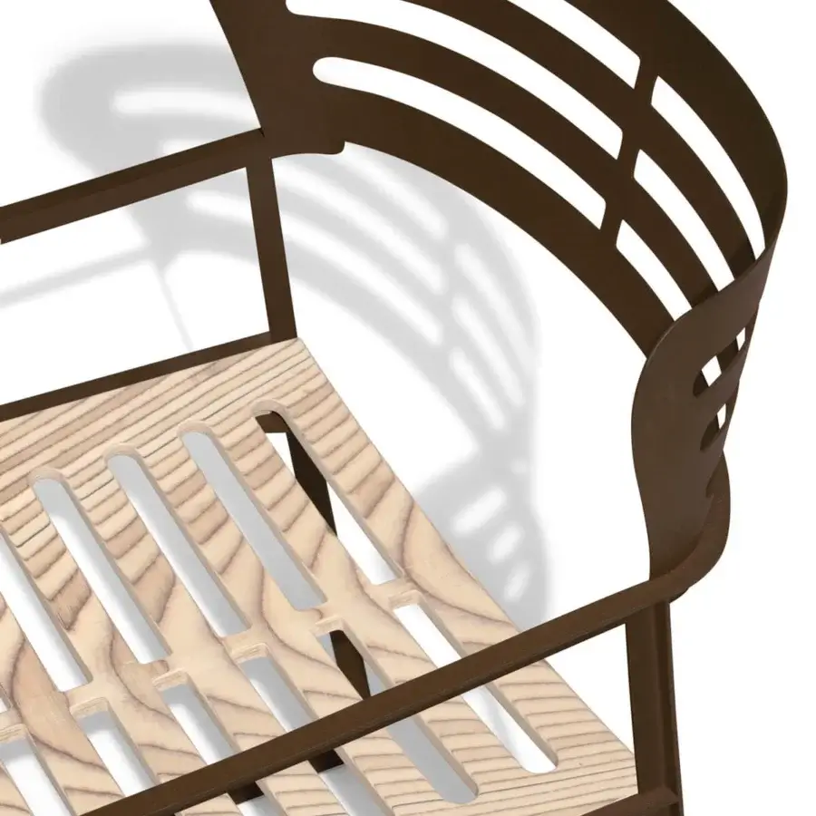Distinguished Giorgetti Gea armchair with a geometric stainless steel frame in carob finish and contoured birch seat crafted in Italy