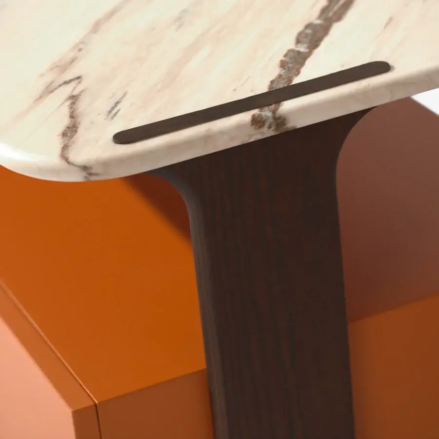 Elegant Carpanese Home Trio D dresser with vibrant matte orange lacquered body and luxurious marble tabletop crafted in Italy