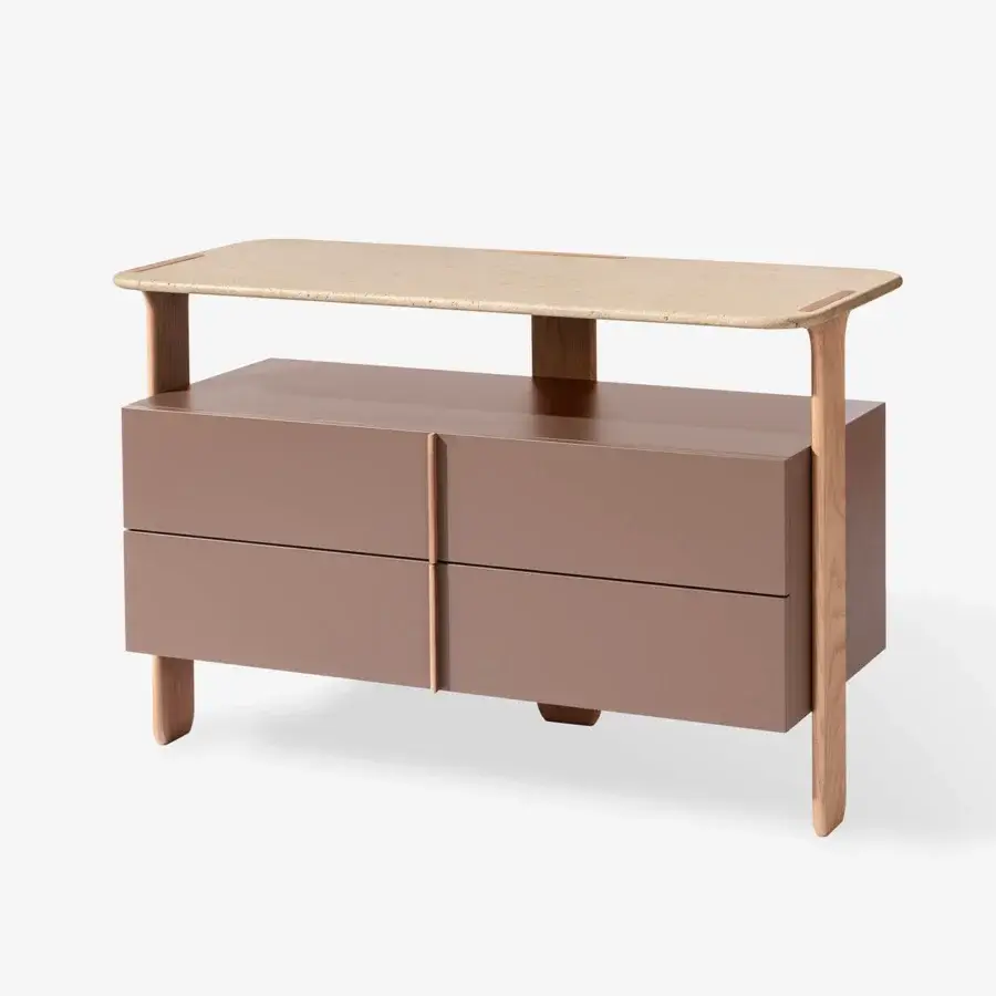 Captivating Carpanese Home Trio D dresser with terracotta lacquer and satin ash wood legs crafted in Italy