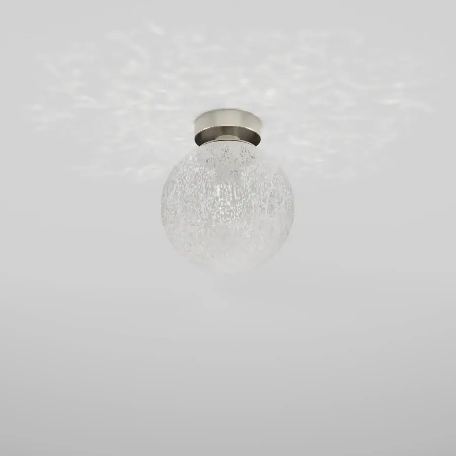 Exceptional Vistosi Rina ceiling lamp crafted in translucent white textured glass with a brushed satin silver metal mounting plate