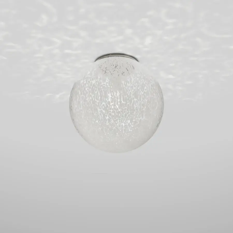 Distinguished Vistosi Rina ceiling lamp crafted in translucent white glass with delicate floral texture and polished metallic base