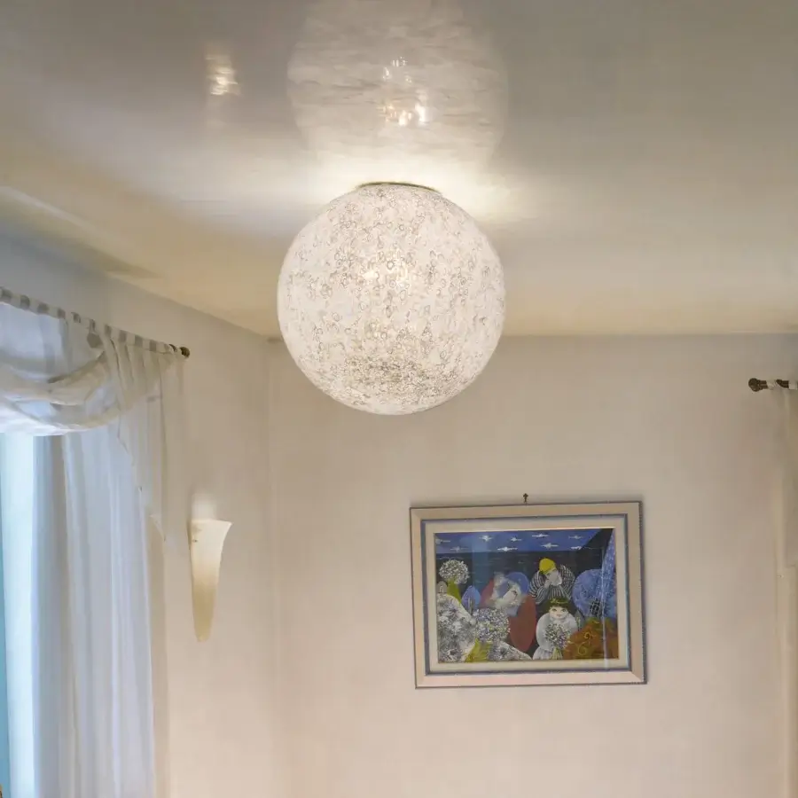 Exceptional Vistosi Rina ceiling lamp crafted in white glass with a subtle speckled matte finish