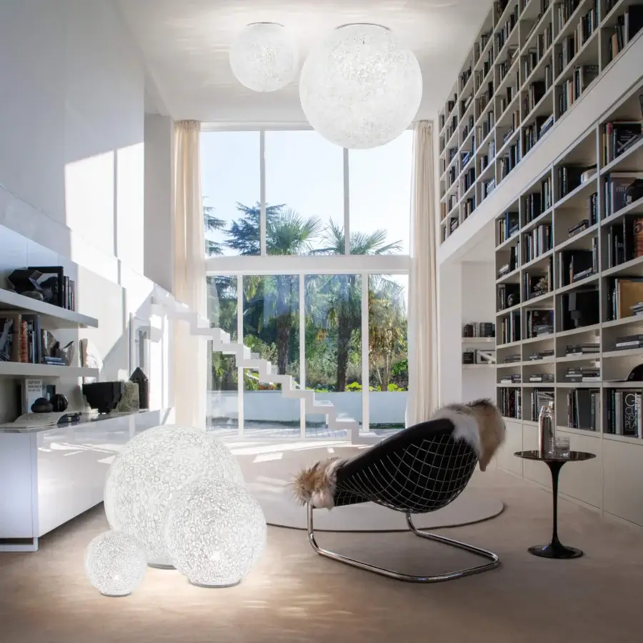 Superior Vistosi Rina ceiling lamp crafted in matte white glass with openwork construction for diffused light