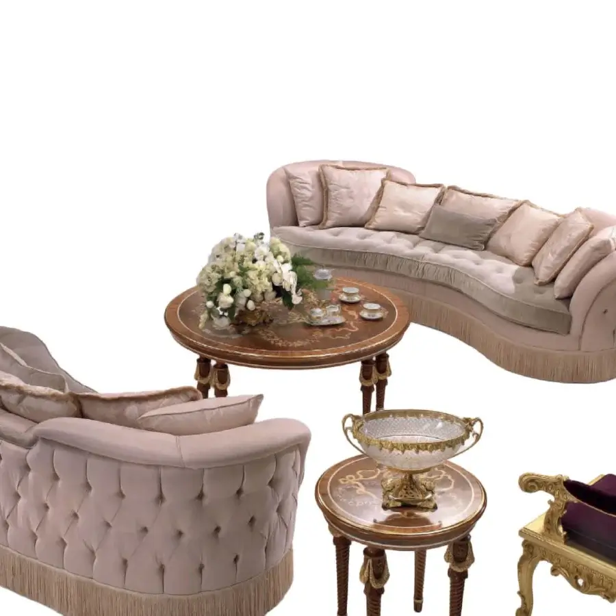 Superior Armando Rho A1346 sofa built with a wood frame and fully upholstered in rose fabric with gold-toned detailing and tufting