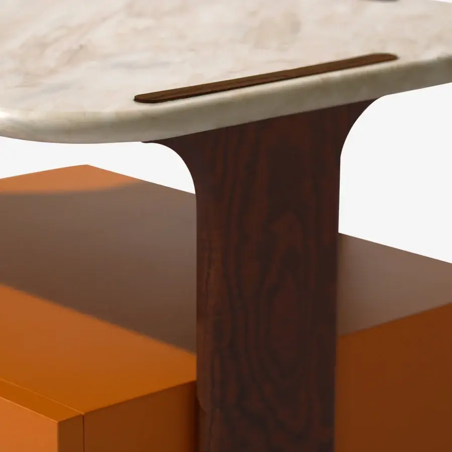 Lavish Carpanese Home Trio N nightstand in colorful lacquer with pale beige marble and solid ash wood legs